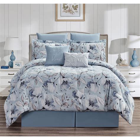 FLORAL BLUE 8PC QUEEN COMFORTER SET | At Home