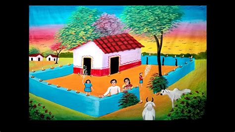 Deepawali village scenery painting /diwali painting step by step - YouTube