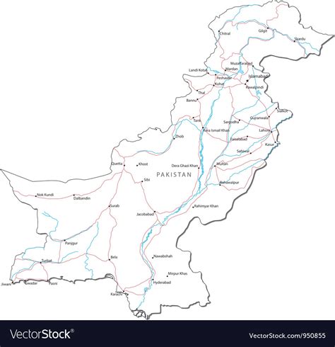 Pakistan Black White Map Royalty Free Vector Image