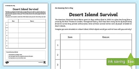 Desert Island Survival Activity Team Building Worksheet