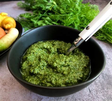 Carrot Greens Pesto - No Waste Recipe - Carrot Tops - EmilyFabulous