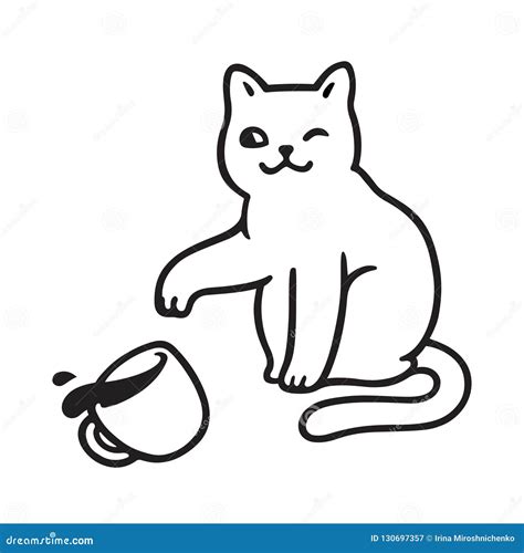 Cat breaking cup stock vector. Illustration of kitten - 130697357