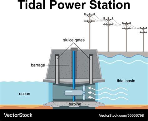 Diagram showing tidal power station Royalty Free Vector