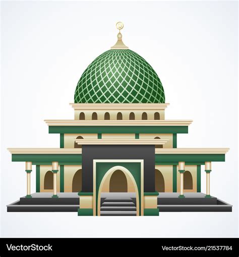 Islamic mosque building with green dome isolated o