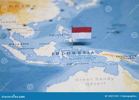 The Flag of Indonesia in the World Map Stock Image - Image of advertise ...