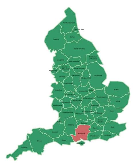 County Map Of Hampshire - South East England, UK