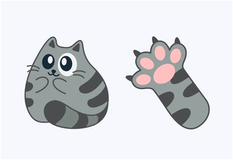 Custom Cursor Cute Grey Cat in Kawaii Style