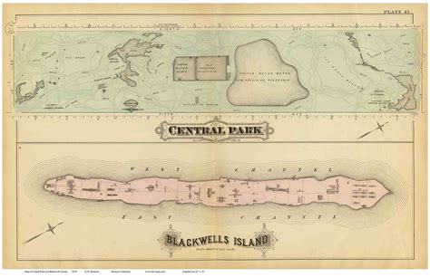 NY 1879 - Old Map of Central Park & Blackwells Island, Manhattan - Old ...