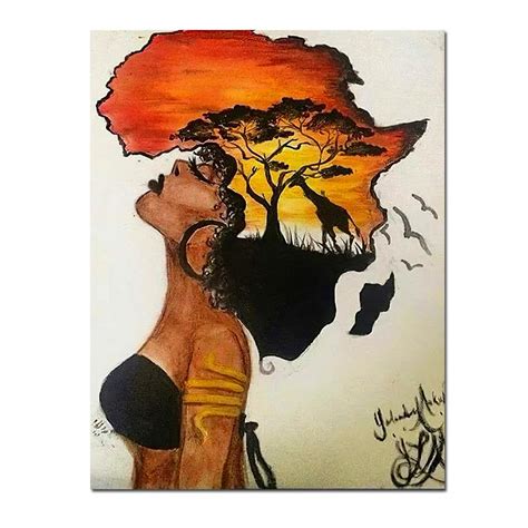 Black Woman Afro Africa Map Wall Canvas Art | Uniquely Living