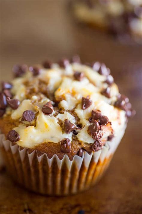 Chocolate Chip Pumpkin Cream Cheese Muffins - Dinner, then Dessert