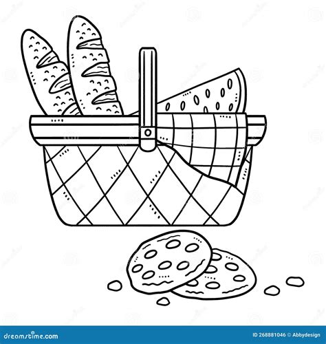 Basket with Bread Isolated Coloring Page for Kids Stock Vector ...