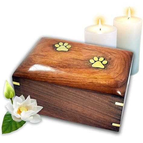 Lindia Artisans Beautiful Wooden Pet Urn with Brass Paw Design (Medium ...