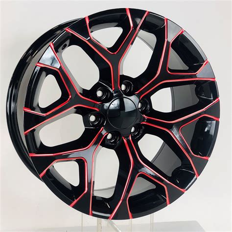 GMC Gloss Black Red Milled Edge Snowflake 20 Inch Wheels