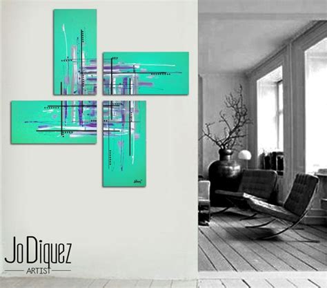 Original abstract painting. 50x50" 4 piece canvas art. Large painting ...