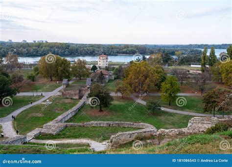 Panoramic Sunset View of Belgrade Fortress, Kalemegdan Park, Sava and ...