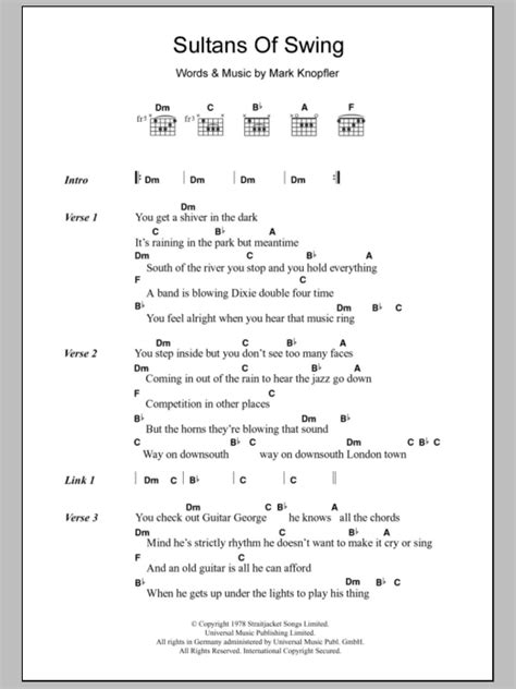 Sultans Of Swing by Dire Straits - Guitar Chords/Lyrics | Guitar chords ...