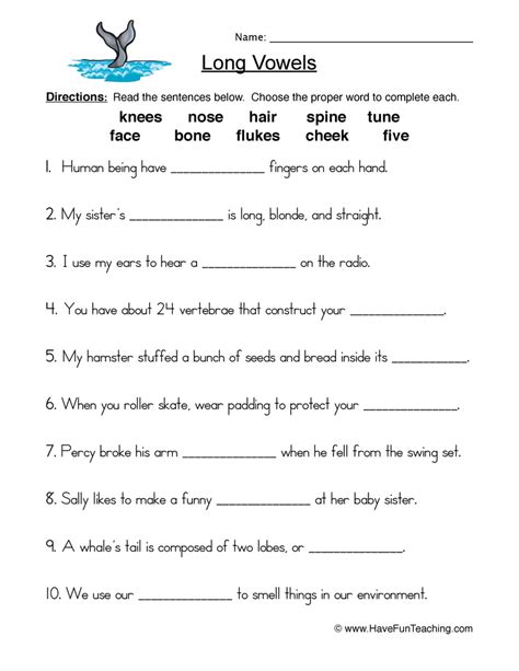 Long Vowels Filling in the Blanks Worksheet | Have Fun Teaching