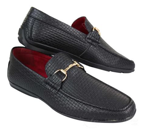 Mens Black Weave PU Leather Loafers | Happy Gentleman