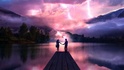 1920x1080 Electric Love Couple Holdings Hands At Pier Laptop Full HD ...