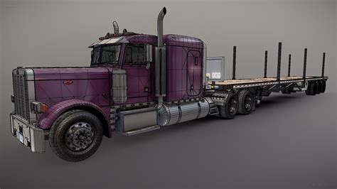 3D Peterbilt 379 flatbed trailer model - TurboSquid 2009077