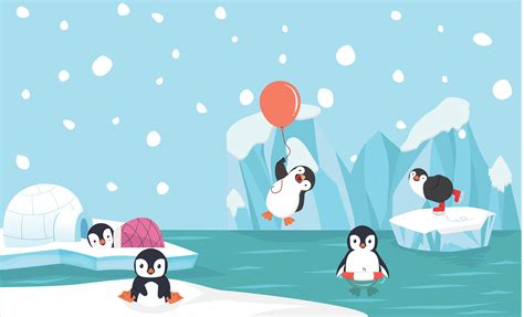 Cute penguin characters set with North pole background 671191 Vector ...