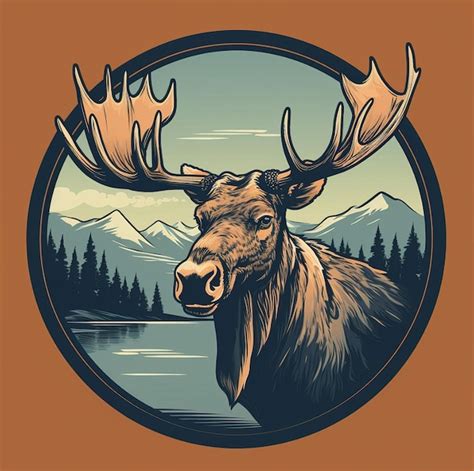 Premium AI Image | a moose with antlers is in a circle with mountains in the background.