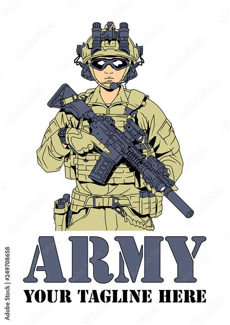 Army soldier in military uniform, color, drawing, illustration, logo ...