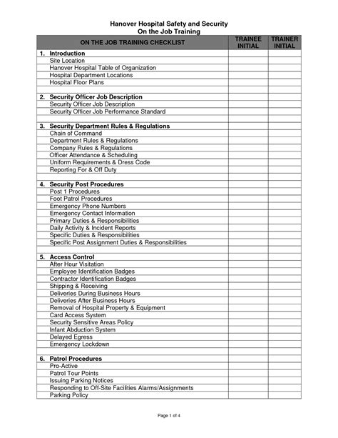 Training Checklist Excel Template