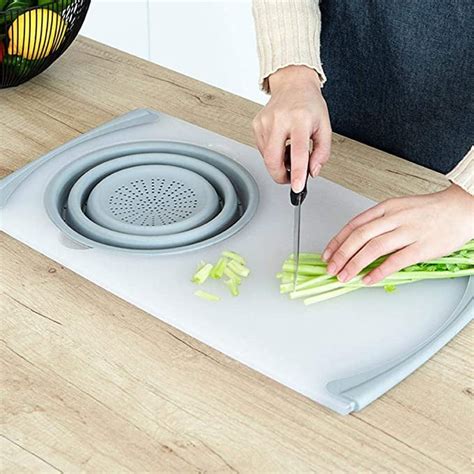 Roofei 2 in 1 Over The Sink Cutting Board Strainer, Universal ...