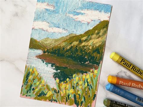 Oil Pastels Drawing For Beginners - Beautiful Mountain Landscape