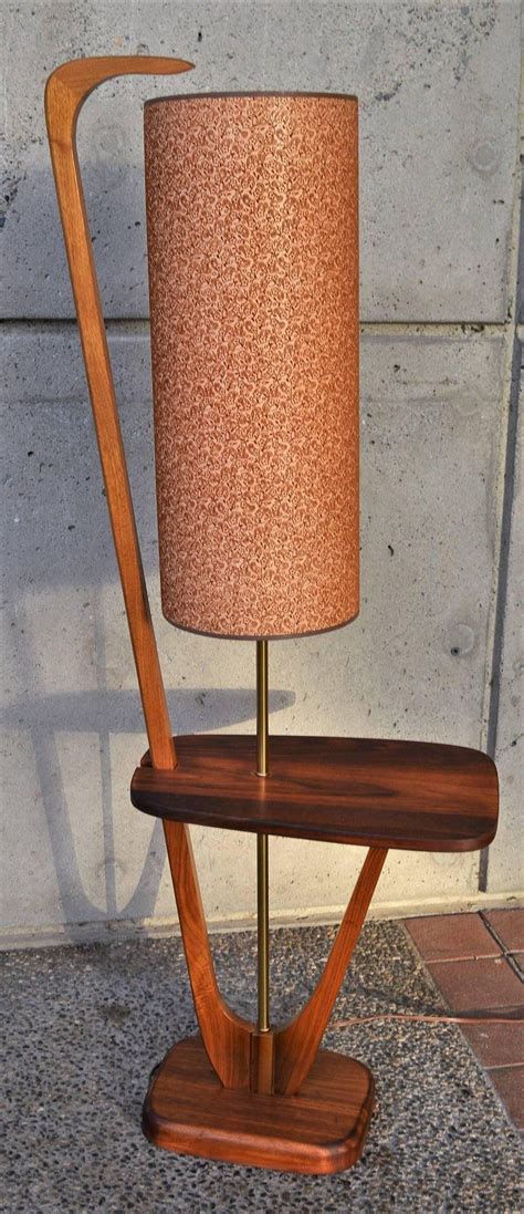 Mid-Century Modern Solid Walnut Floor Lamp with Table