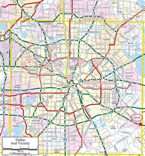 Dallas Map. Downtown in the center, with surrounding suburbs outside. I ...