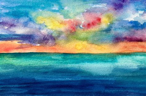 Watercolor Ocean Sunset