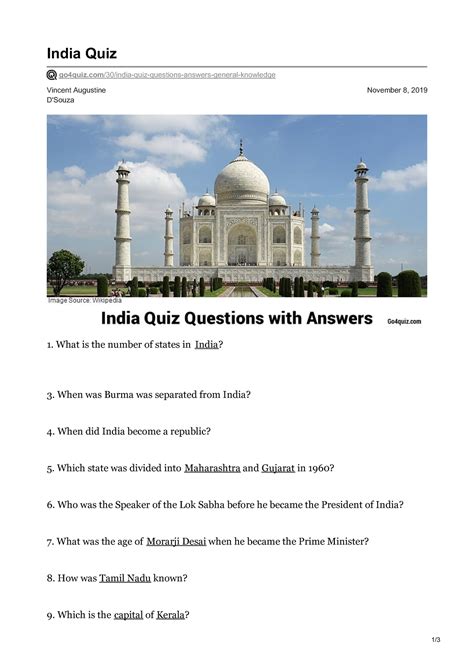 India Quiz - Vincent AugustineD'Souza November 8, 2019 India Quiz - Studocu