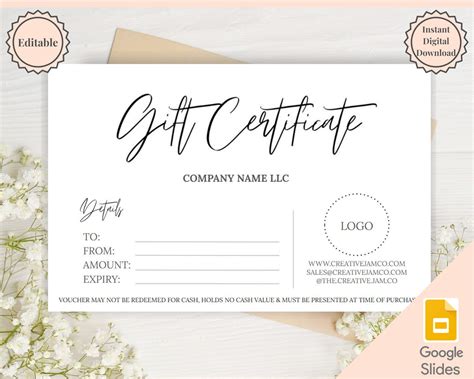 Gift Certificate Template. Editable Gift Voucher Gift Card | Etsy