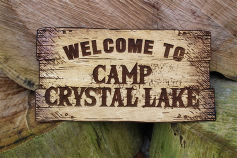 Camp Crystal Lake Sign wooden art Rustic Handmade Wood Burning | Etsy