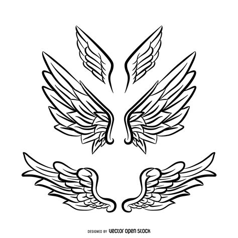 Set of isolated angel wings illustrations. Set includes different ...