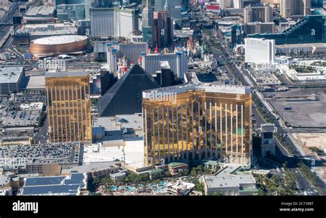 Amazing aerial view of Las Vegas city skyline on a beautiful summer day ...