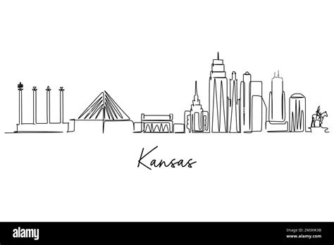 One continuous line drawing of the Kansas city skyline. Beautiful ...