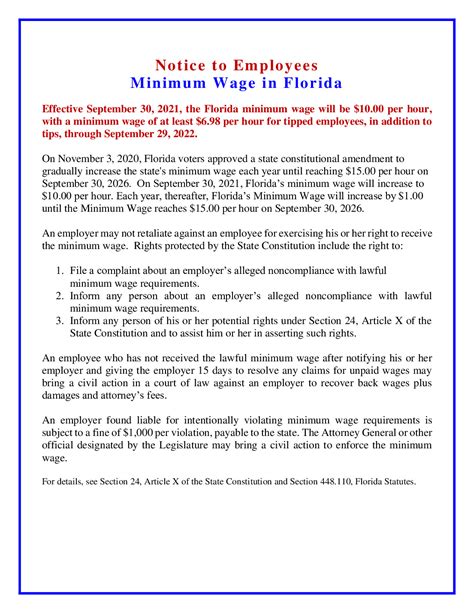 Free Florida Florida Minimum Wage Labor Law Poster 2023