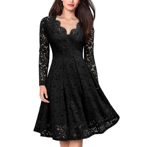 Buy Lace Patchwork V Neck Flare Knee Length Dress| DressFair.com