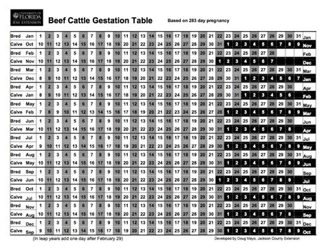 Cow Gestation Calculator | World of Printable and Chart