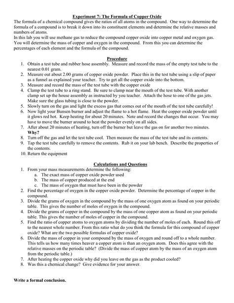 Experiment 8: the formula of copper oxide