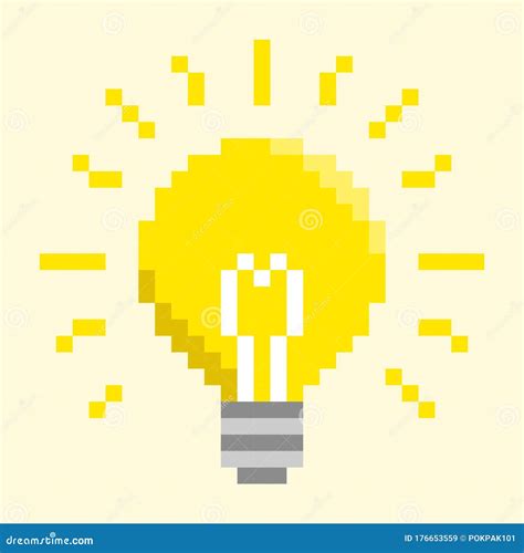 Light Bulb Pixel Art stock vector. Illustration of bright - 176653559