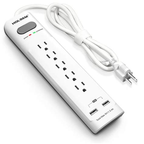 HOLSEM 5 Outlets Surge Protector Power Strip with 2 USB Charging Ports ...