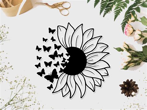 Floral Butterfly Sunflower Svg Half Floral Sunflower Svg - Etsy ...