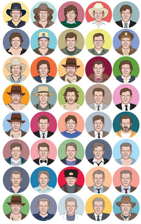 40 Illustrations of Film Characters Played by Harrison Ford