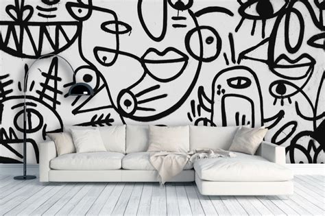 Black And White Graffiti Art Wall Mural | Walls4u | Interior design ...