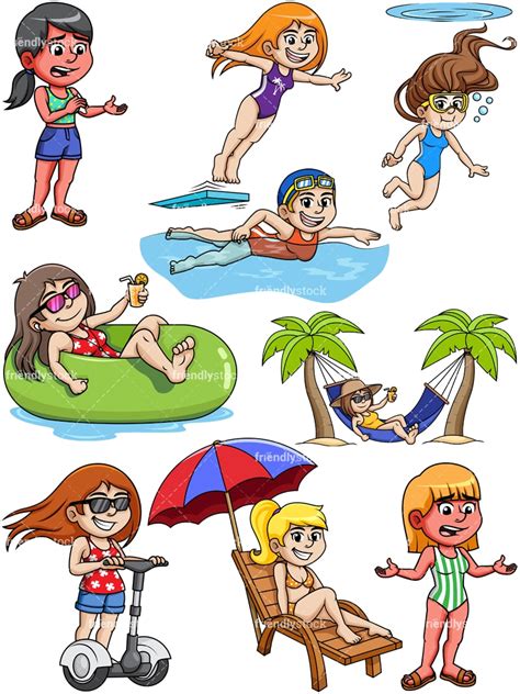 Women On Summer Vacation Clipart - Vector Cartoons - FriendlyStock