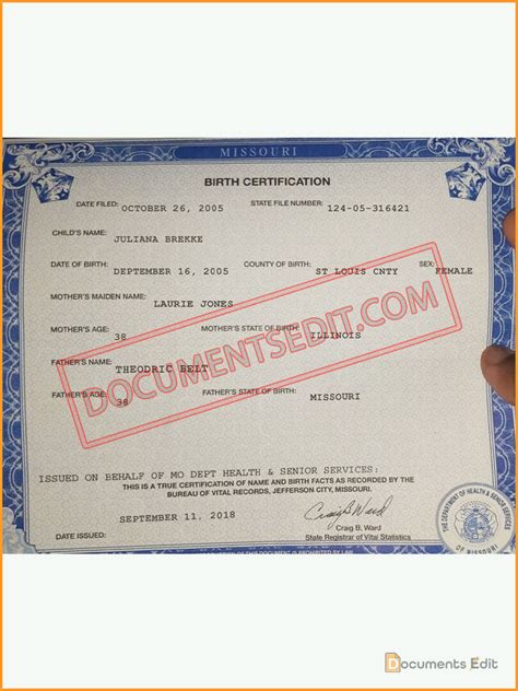 Missouri Birth Certificate Template - Documents Edit